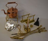 Various brass and copper including a ket