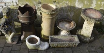 Various garden ornaments & 2 chimney pot