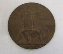 WWI bronze death plaque/penny named to A