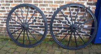 2 large vintage cart or trap wheels