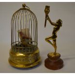 Brass clockwork bird cage (af) and an Ar