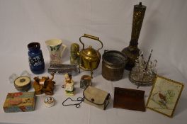 Brass kettle on stand, West German vase,