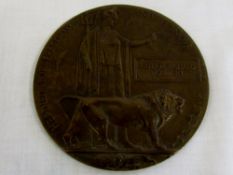 WWI bronze death plaque/penny named to A