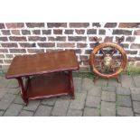 Small coffee table & a ships wheel