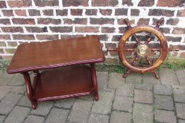 Small coffee table & a ships wheel