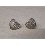 9ct gold diamond chip heart earrings