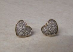 9ct gold diamond chip heart earrings