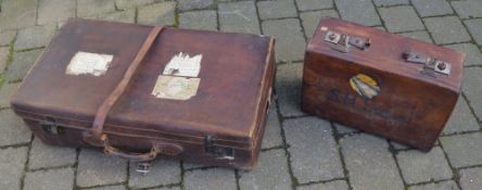 2 leather suitcases