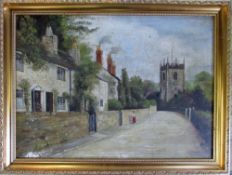 Oil painting of a street scene by John N