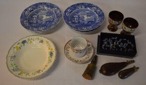 Spode plates, moustache cup, beaded napk