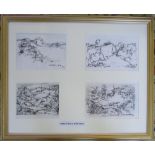 Framed collection of 4 sketches signed A