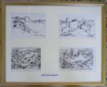 Framed collection of 4 sketches signed A