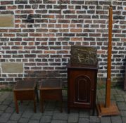 Pot cupboard, 2 oak sewing cabinets and