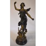 Art Deco bronze figure of a lady on a ra