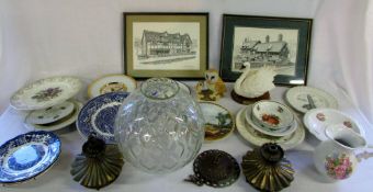 Assorted ceramics, prints & brass and gl