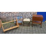 Mahogany trolley, upholstered stool, nee