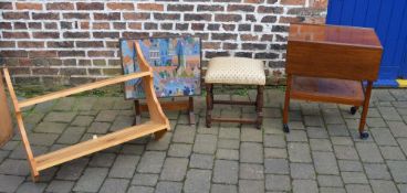 Mahogany trolley, upholstered stool, nee