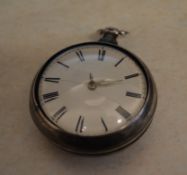 Silver pair case pocket watch, movement