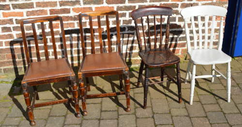 2 Victorian kitchen chairs and 2 1930s d