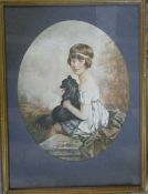 Watercolour of a young lady with a dog s