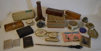 Sewing box, Andy Capp book, treen ware,