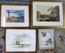 Framed watercolour by Charles Gough & 3