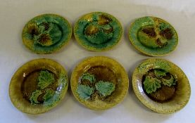 6 Victorian majolica plates with leaf de