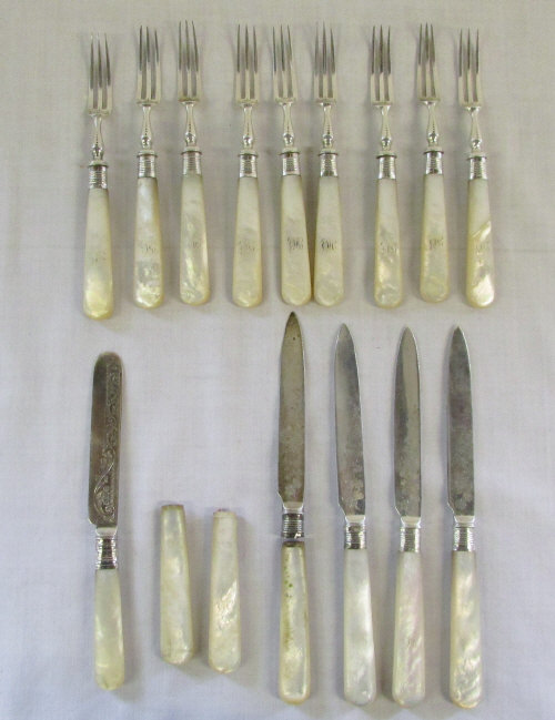 Assorted silver fruit knives and forks w