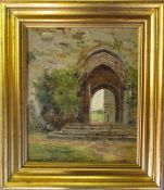 Oil on board of a Monastery doorway, uns