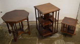 2 swivel book cases and an octagonal occ