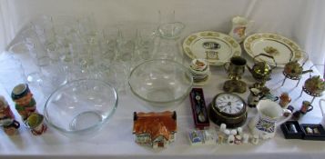 Various brass ware, glasses and ceramics