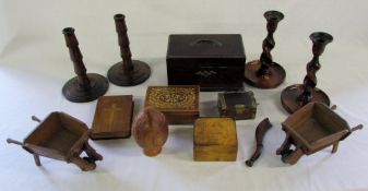 Various wooden/treen items inc candlesti