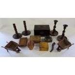 Various wooden/treen items inc candlesti