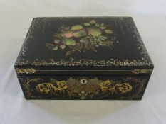 Victorian lacquered sewing box with moth