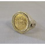 Half Sovereign in 9ct gold ring mount si