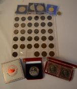 Various half pennies, commemorative coin