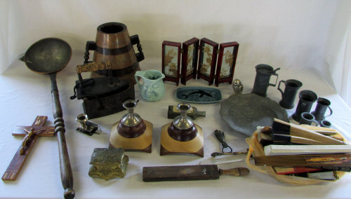 Assorted items inc candlestick holders,