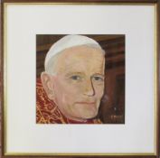 Oil on board of the Pope by J Daly 46 cm