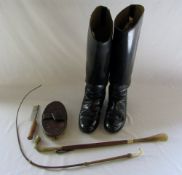 Black leather riding boots size 6, crop,