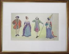 1930s costume design board in watercolou