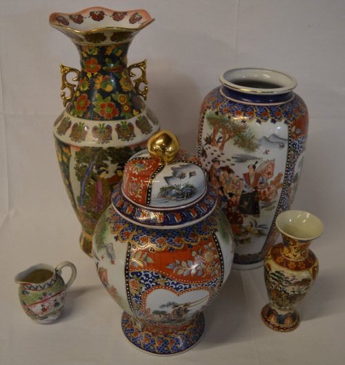 Oriental satsuma style vases, small jug