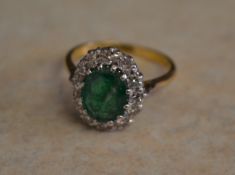 18ct gold emerald & diamond ring, emeral