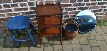 Stool, shelf unit, wall mirror and a cop