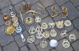 Various horsebrasses, ashtrays etc