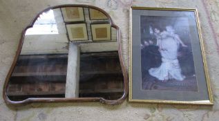 Pre Raphalite print & 1930s wall mirror