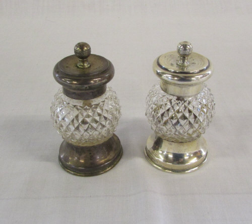 2 silver and cut glass salt/pepper grind