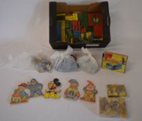 Various vintage toys including dominoes,