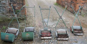 5 vintage push mowers: Webb, Ransomes 12