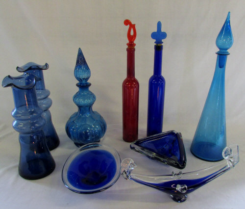 Selection of coloured glassware