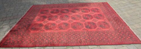 Washed red Afghan carpet with Bokhara de